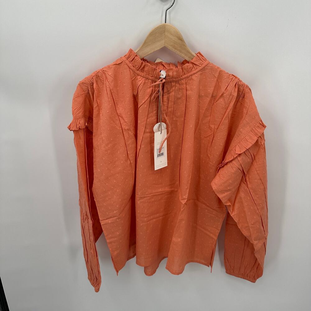CLEOBELLA NWT Evereve Phoenix Puff Long Sleeve Organic Cotton Blouse Coral // M - Picture 5 of 16